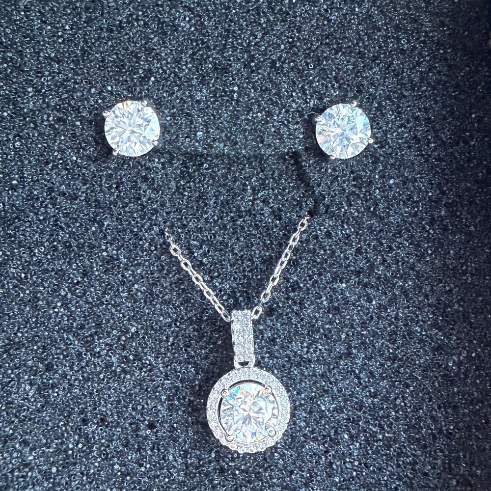 Moissanite Halo Necklace and Earrings (GRA Certified) 3 carat total set